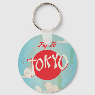 Vintage Retro Fly to Tokyo Travel Poster Keychain