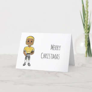 vintage retro football player black yellow simple holiday card