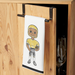 vintage retro football player black yellow simple  kitchen towel