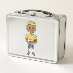 vintage retro football player black yellow simple  metal lunch box