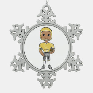 vintage retro football player black yellow simple  snowflake pewter christmas ornament