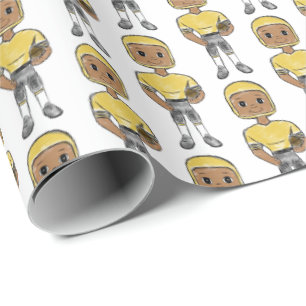 vintage retro football player black yellow simple  wrapping paper