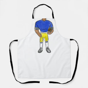 vintage retro football player blue yellow simple apron