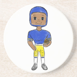 vintage retro football player blue yellow simple coaster