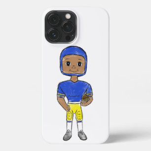 vintage retro football player blue yellow simple   iPhone 13 pro max case