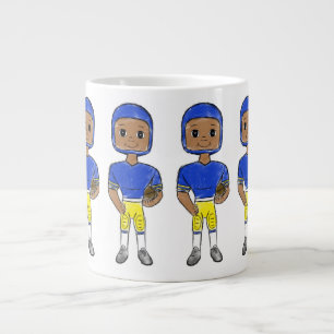 vintage retro football player blue yellow simple large coffee mug