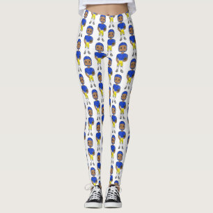 vintage retro football player blue yellow simple leggings