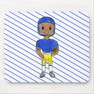 vintage retro football player blue yellow simple mouse pad