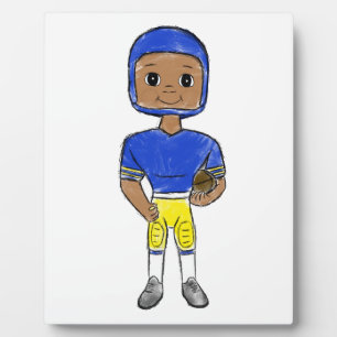 vintage retro football player blue yellow simple plaque