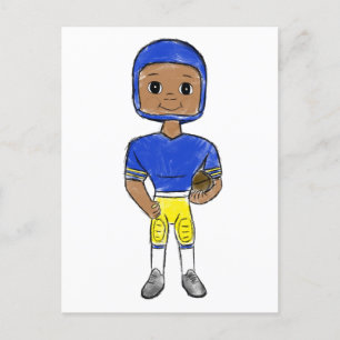 vintage retro football player blue yellow simple   postcard