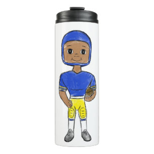 vintage retro football player blue yellow simple thermal tumbler