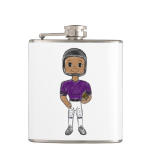 vintage retro football player purple black  simple hip flask