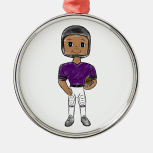 vintage retro football player purple black  simple metal ornament