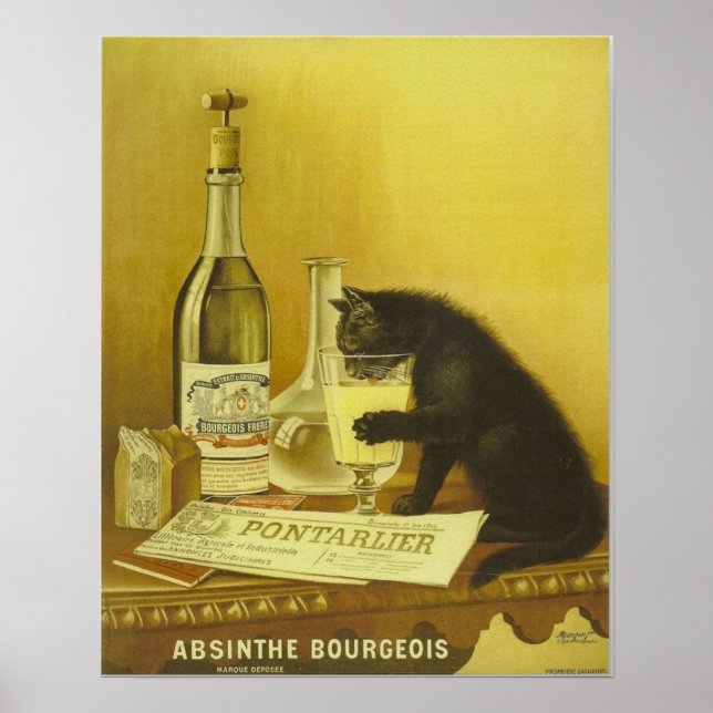 Vintage Retro French Absinthe Bourgeois Black Cat Poster (Front)
