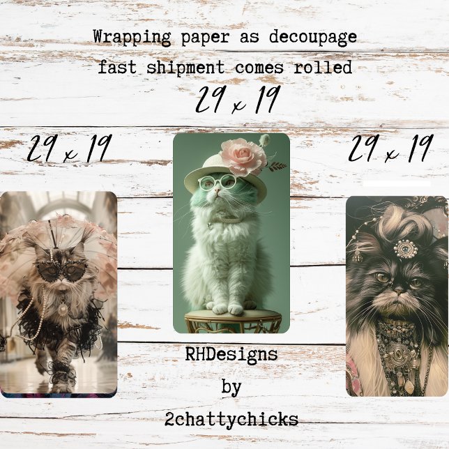 Vintage Retro French Cats Decoupage  Wrapping Paper Sheet (Creator Uploaded)