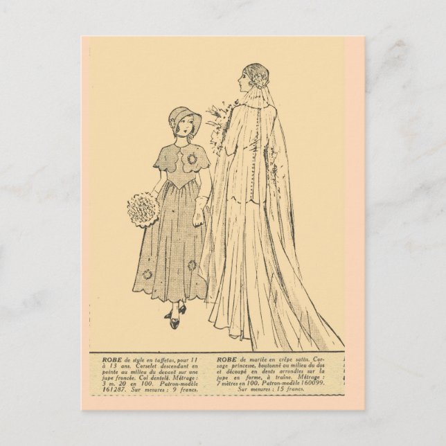Vintage, retro French  fashion,  Bride, 1931 Postcard (Front)