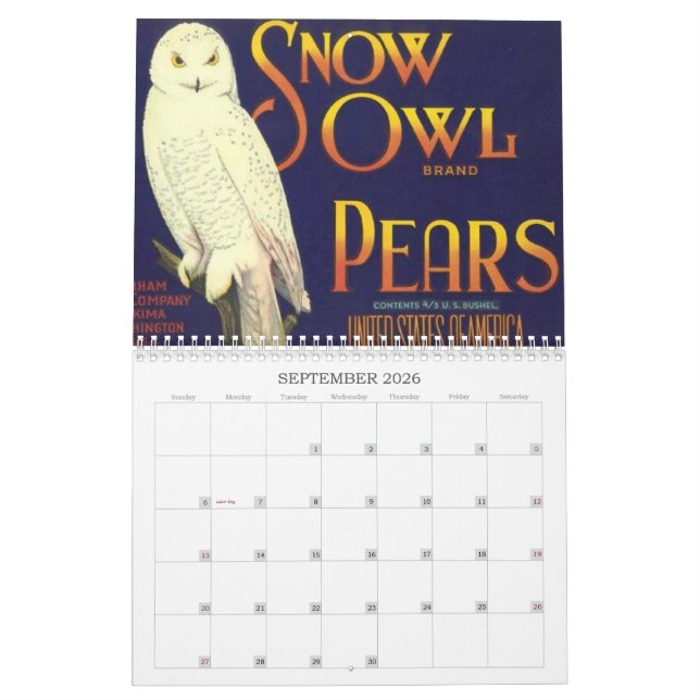 Vintage Retro Fruit Vegetables Crate Label Ads   Calendar (Sep 2026)