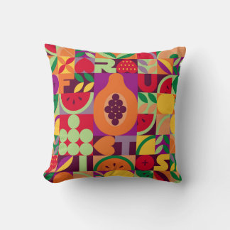 Vintage retro fruit vintage seamless pattern. Abst Throw Pillow