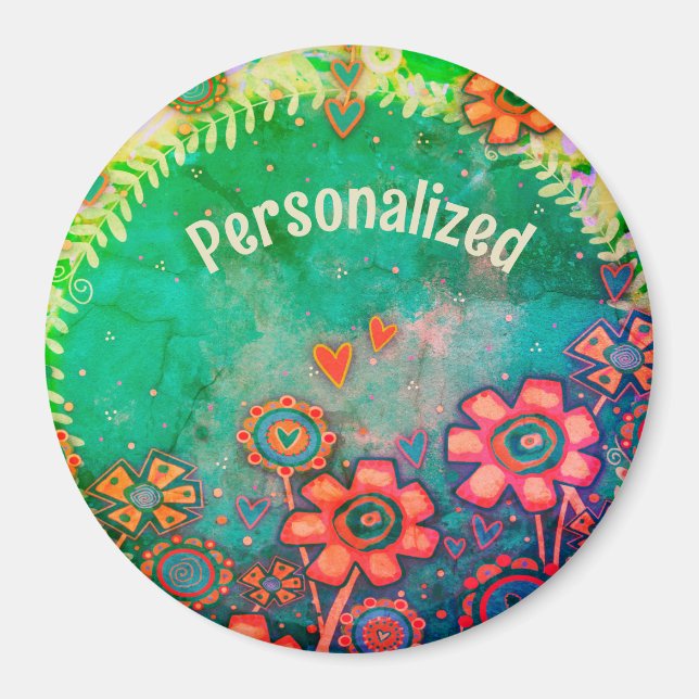 Vintage Retro Fun Flowers Inspirivity Custom Magnet (Front)