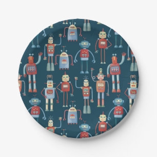 Vintage Retro Fun Robot Pattern Paper Plate