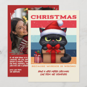 Vintage Retro Funny Cat Retro Christmas Photo Holiday Card