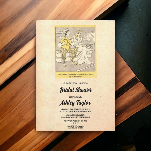 Vintage Retro Funny Couple Rustic Bridal Shower Invitation (Creator Uploaded)