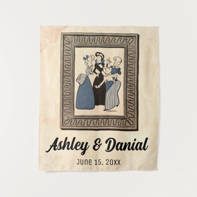 Vintage Retro Funny Engagement Ring Rustic Wedding Tapestry (Front)