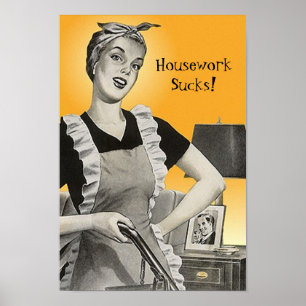 Vintage Retro Funny Vacuum Housework Sucs! Affiche