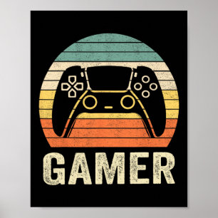Vintage Retro Gamer Video Game Player Boys Teens M Poster
