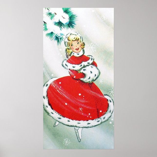 Vintage retro girl Christmas poster (Front)