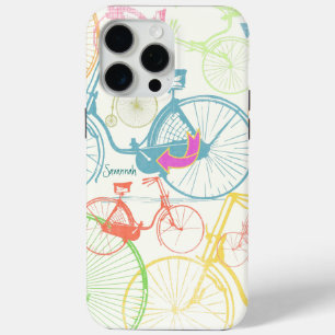 Vintage Retro  Girl Colourful Bicycle Pattern  iPhone 15 Pro Max Case