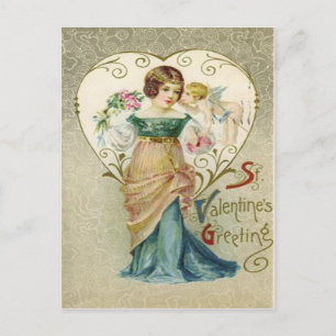 Vintage Retro Girl & Cupid Valentine Card
