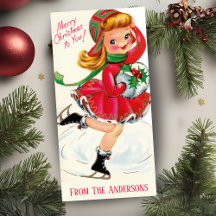 Vintage Retro Girl Ice Skater Custom Christmas