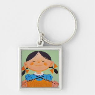 Vintage Retro Girl Knitting Keychain
