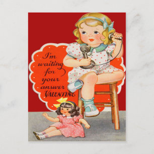 Vintage Retro Girl On Phone Valentine Card