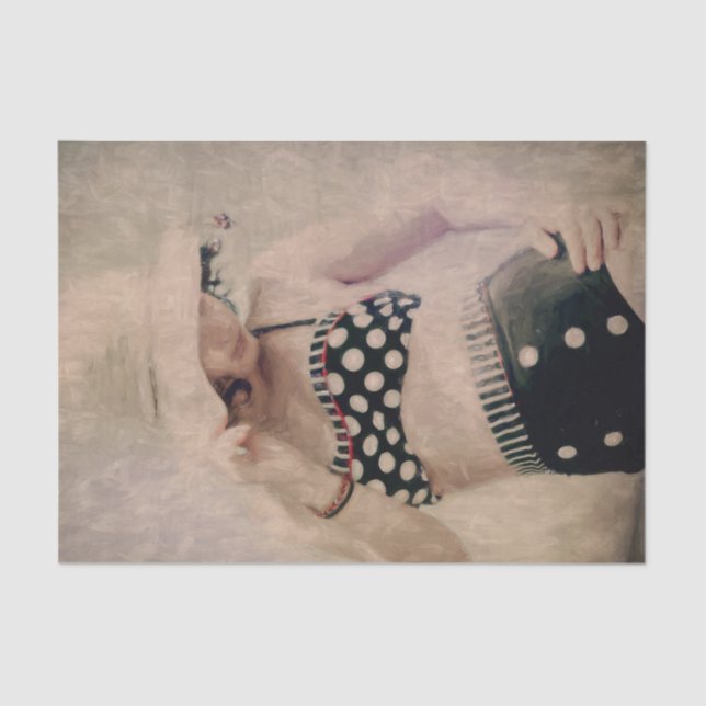 Vintage Retro Girl Polka Dot Bikini Tissue Paper (Front)