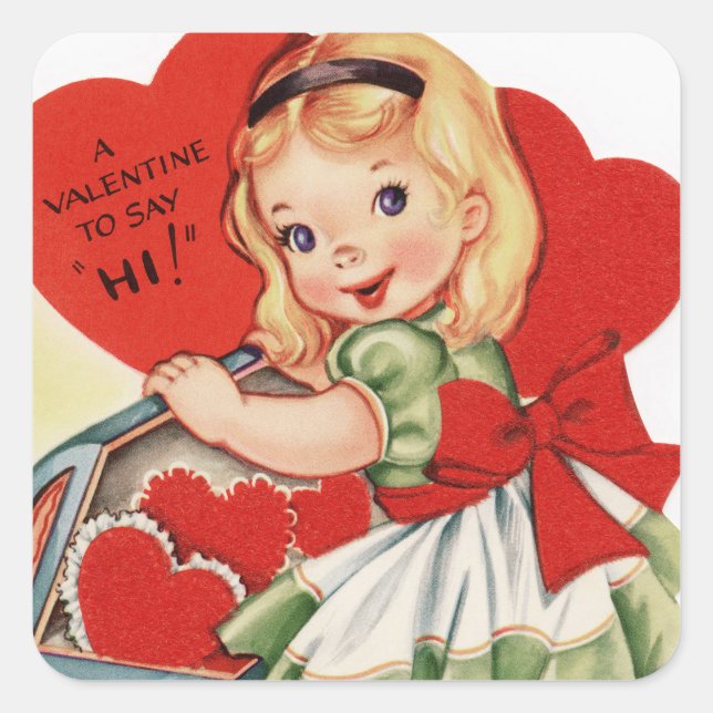 Vintage retro girl Valentine Holiday sticker (Front)