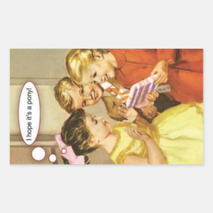 Vintage Retro Girl Wanting Pony Happy Birthday Sticker