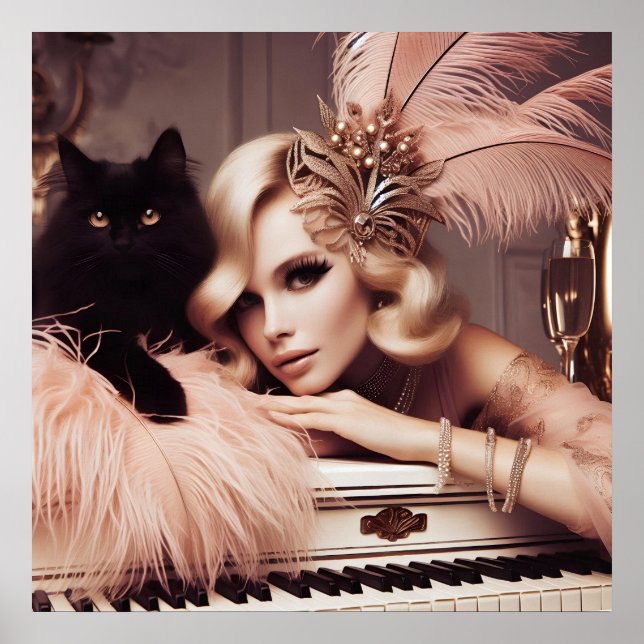 Vintage retro glamour art deco woman poster (Front)