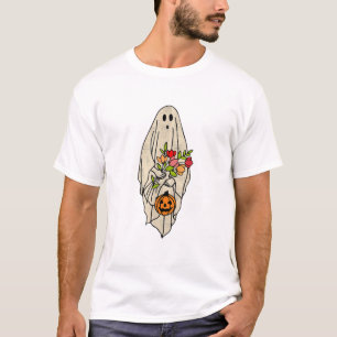 Vintage Retro Gnoovy Halloween Flower Ghost Pumpki T-Shirt