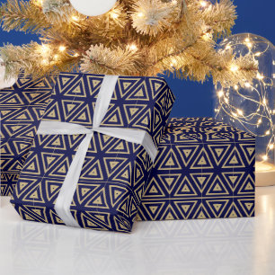 Vintage retro gold navy tribal geometric pattern wrapping paper