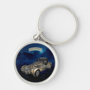 Vintage Retro Golden Blue Sparkling Car Keychain