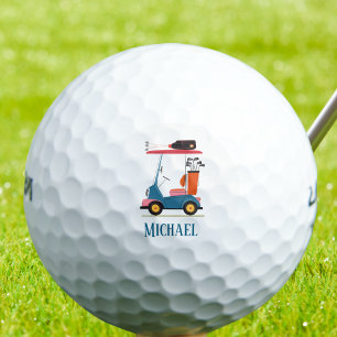 Vintage Retro Golf Cart Cute Blue Monogrammed  Balls
