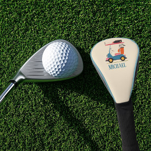 Vintage Retro Golf Cart Cute Blue Monogrammed Head Cover