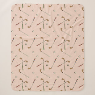 Vintage Retro Golf Golfer Club Ball Pattern Beige Sherpa Blanket