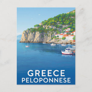 Vintage Retro Greece Peloponnese Coastal Village Postcard