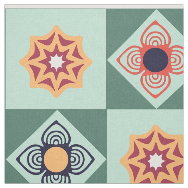 Vintage Retro Green Pattern Fabric (Swatch)