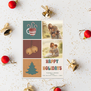 Vintage Retro Groovy 2 photos Happy Holidays Holiday Card