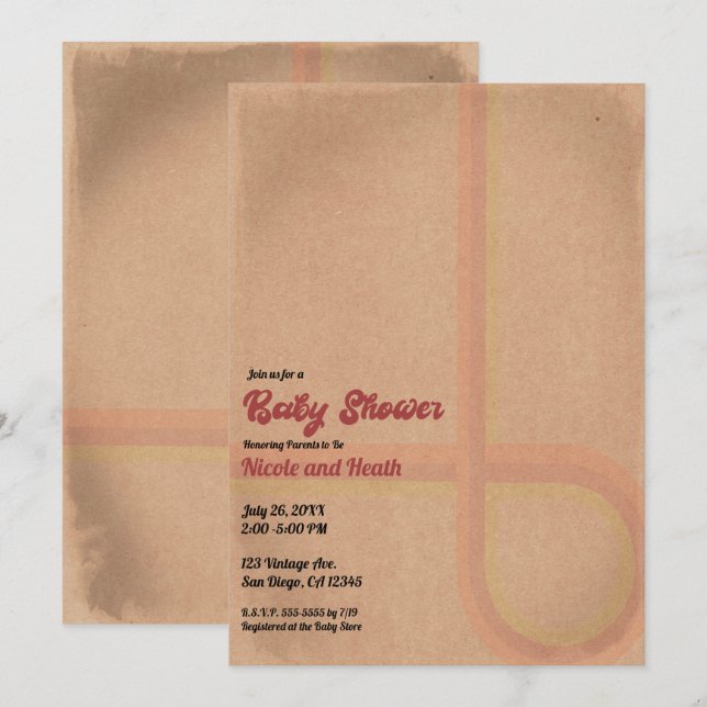 Vintage Retro Grunge 60's 70's Baby Shower Invitation (Front/Back)