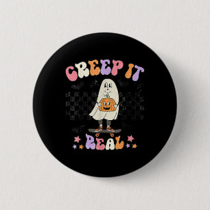 Vintage Retro Halloween Creep it real Ghost Boy Fa 2 Inch Round Button